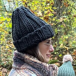 Free People thick chunky Knit black Beanie